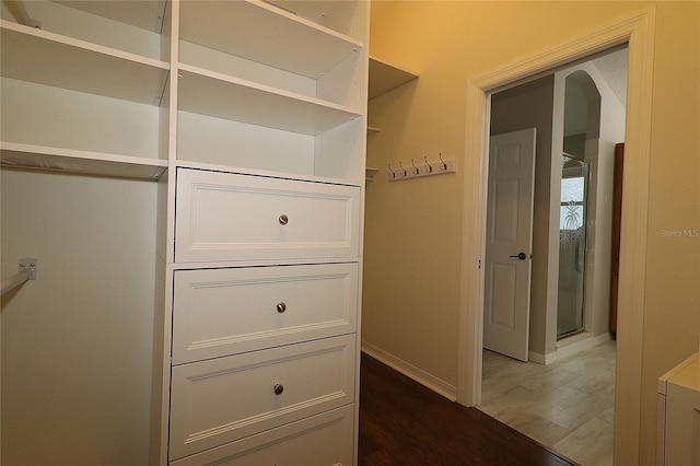 spacious closet with hardwood / wood-style floors