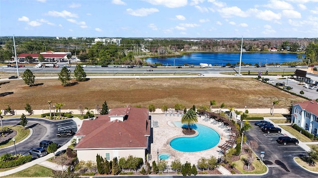 aerial view with a water view