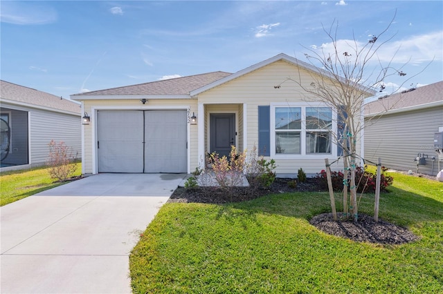 ranch-style house with a front lawn and a garage