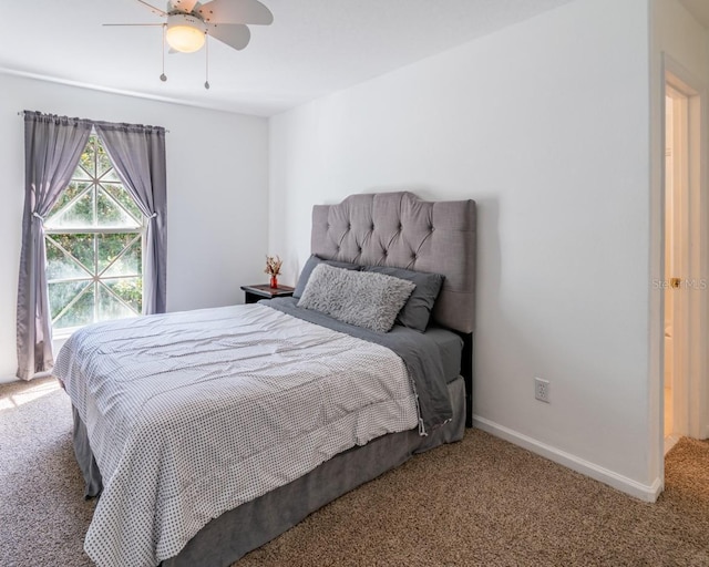 bedroom with carpet flooring and ceiling fan