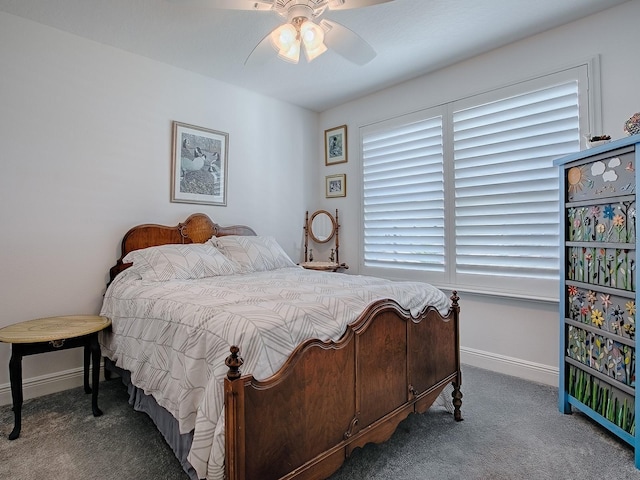 bedroom featuring carpet and ceiling fan