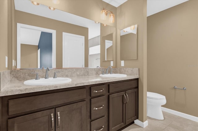 bathroom with tile patterned flooring, vanity, and toilet