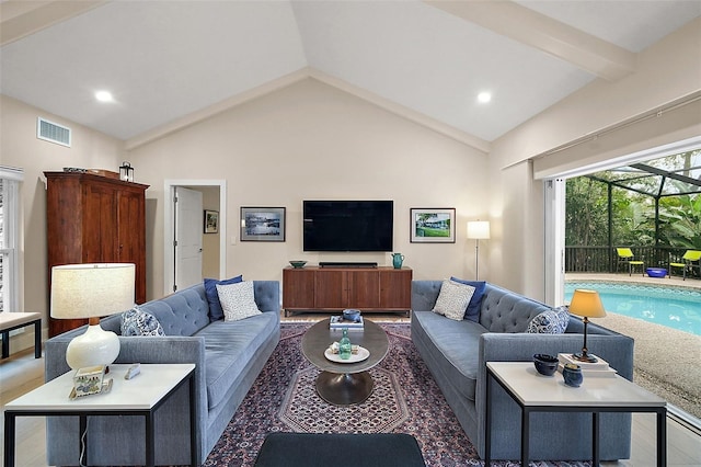 living room with vaulted ceiling