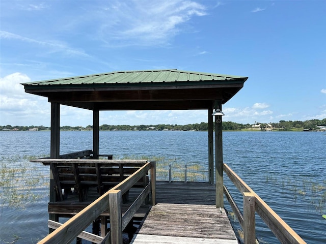 view of dock with a water view