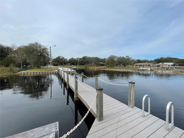 view of dock with a water view