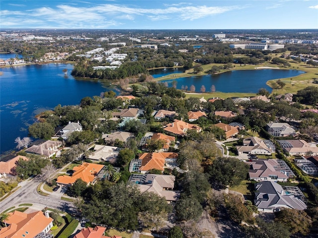 aerial view featuring a water view