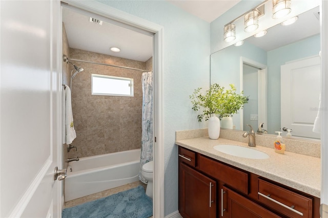 full bathroom featuring vanity, toilet, and shower / bath combo with shower curtain