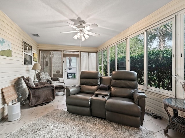 sunroom / solarium with ceiling fan