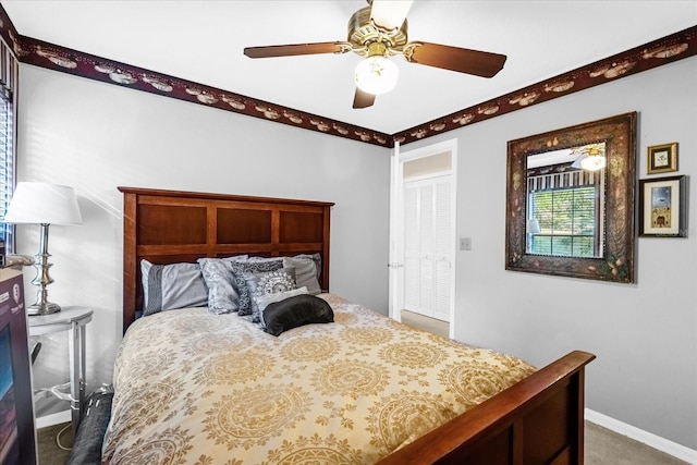 bedroom featuring carpet floors and ceiling fan