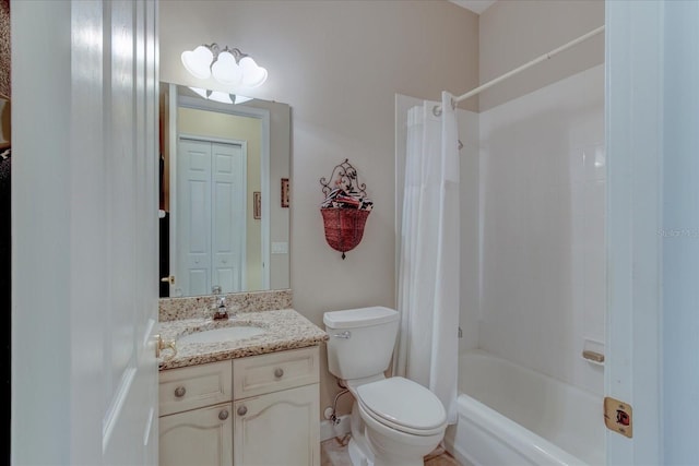 full bathroom with vanity, toilet, and shower / bath combo