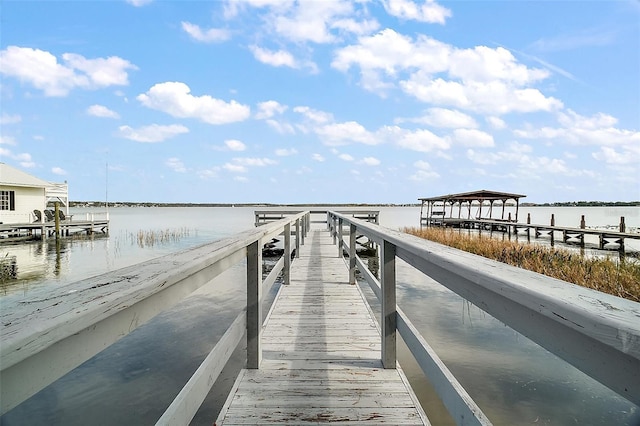 view of dock featuring a water view