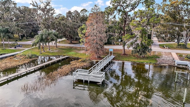 view of dock with a water view