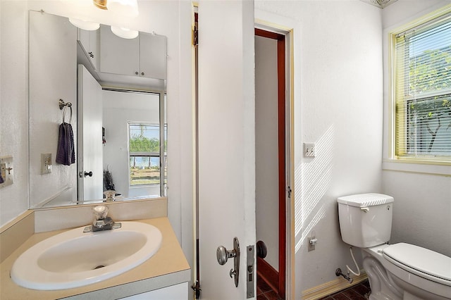 bathroom featuring vanity, toilet, and a wealth of natural light