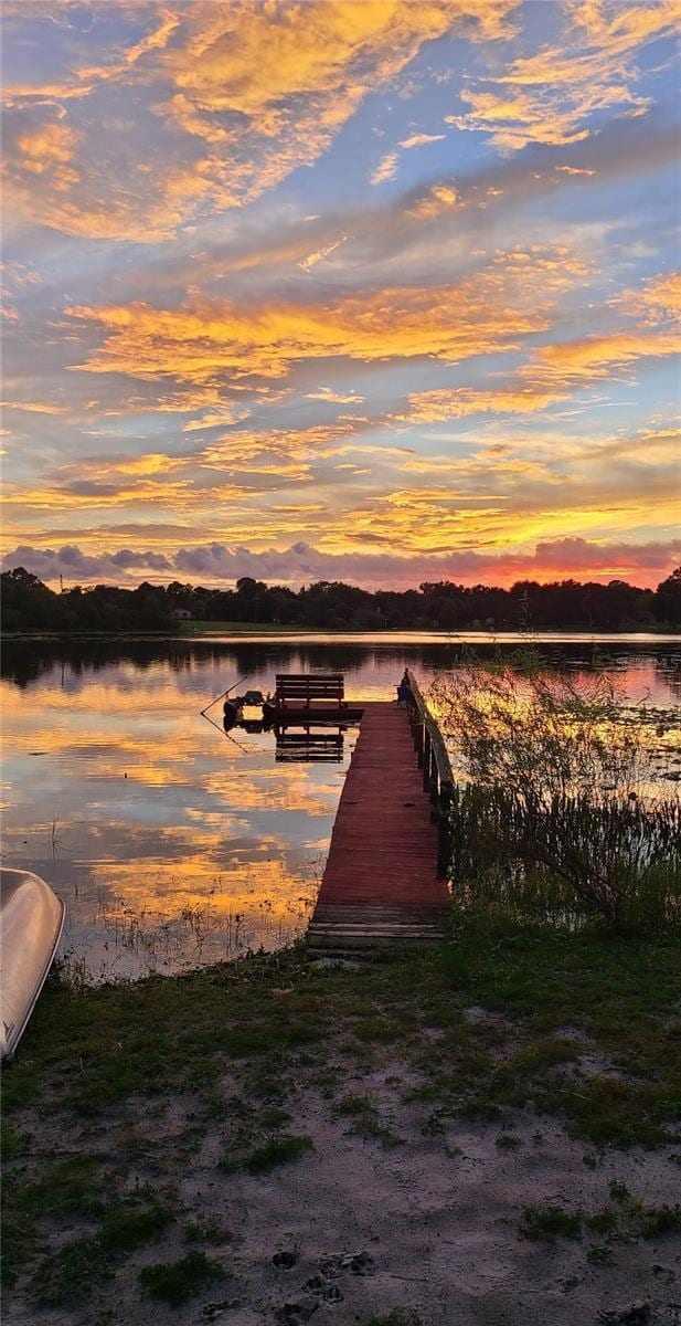 view of dock with a water view