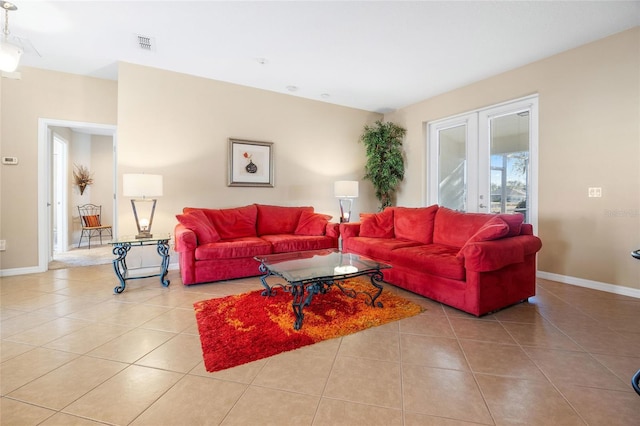 living room featuring light tile patterned floors