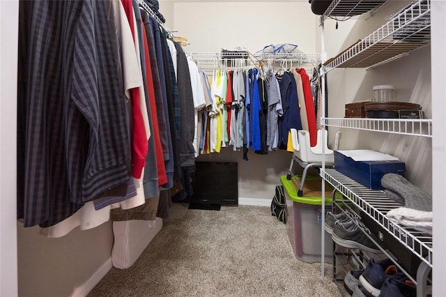 walk in closet featuring carpet