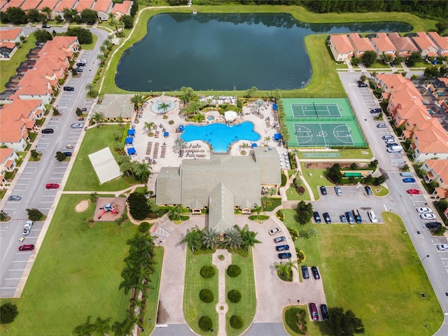 bird's eye view featuring a water view