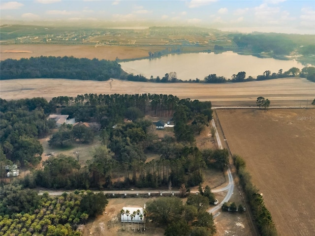 drone / aerial view with a water view and a rural view