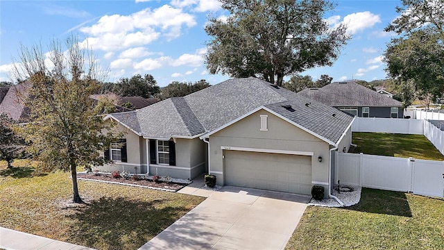 view of front of house featuring a garage and a front lawn