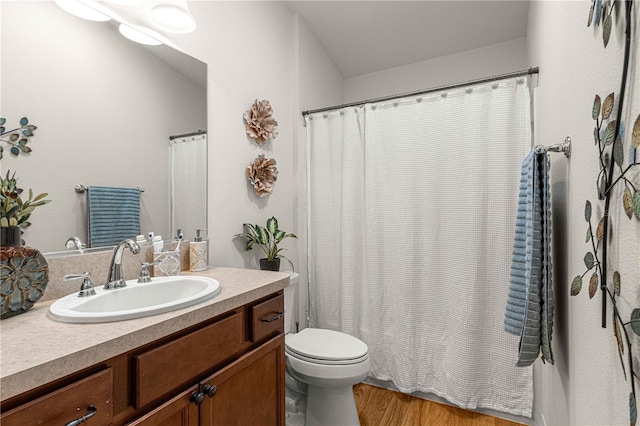 bathroom featuring hardwood / wood-style flooring, vanity, and toilet