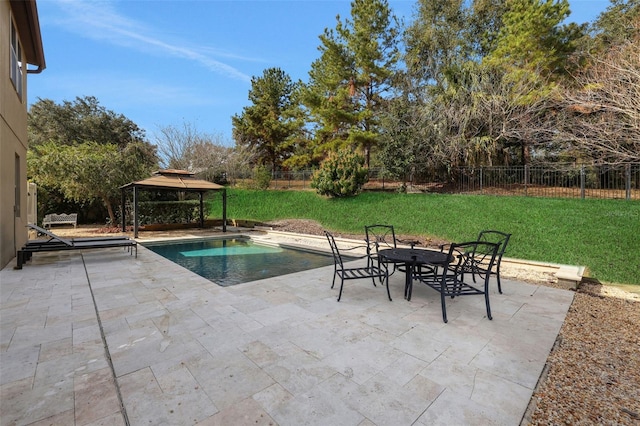 view of swimming pool featuring a gazebo, a patio area, and a lawn