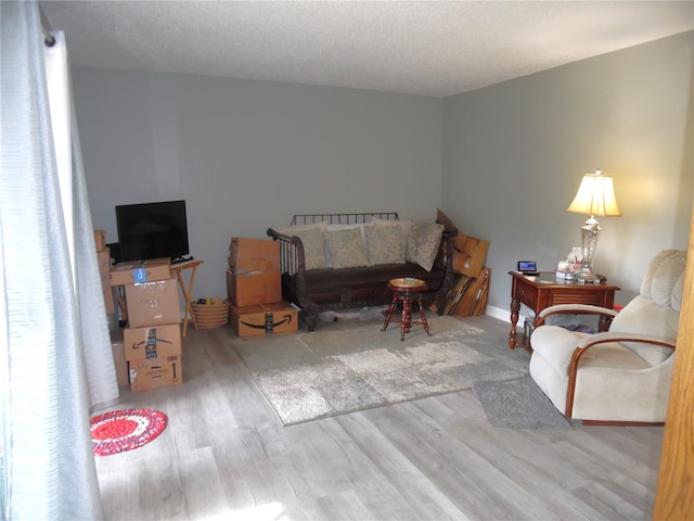 sitting room featuring hardwood / wood-style floors and a textured ceiling