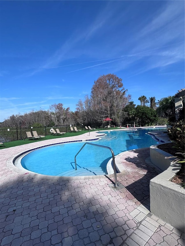 view of swimming pool with a patio