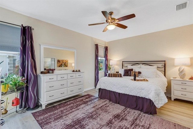 bedroom featuring ceiling fan and light hardwood / wood-style floors