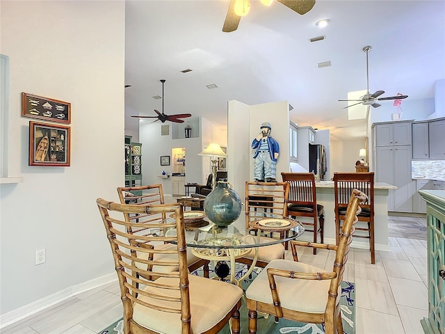 dining area featuring ceiling fan