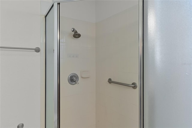 bathroom featuring a shower with shower door