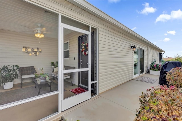 view of patio / terrace with a grill and ceiling fan