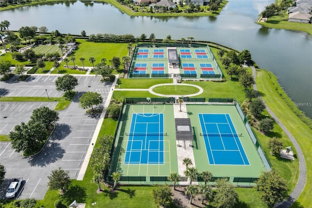 aerial view featuring a water view