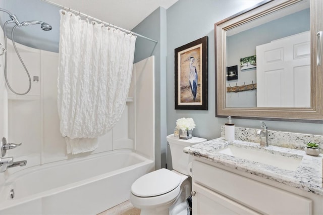 full bathroom featuring vanity, toilet, and shower / tub combo