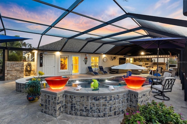 4515 Biggs Pl, The Villages, FL 32163 - view of patio with a hot tub, a lanai, and outdoor dry bar