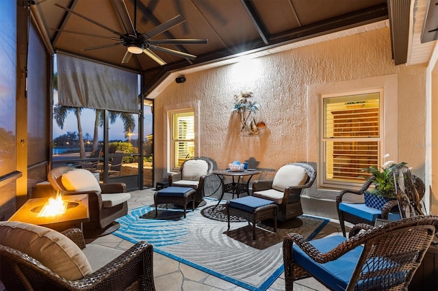 4515 Biggs Pl, The Villages, FL 32163 - view of patio / terrace featuring an outdoor living space with a fire pit and a ceiling fan