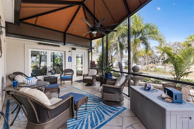 4515 Biggs Pl, The Villages, FL 32163 - view of patio featuring french doors, a gazebo, an outdoor living space, and ceiling fan