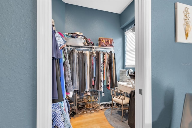 walk in closet featuring wood finished floors