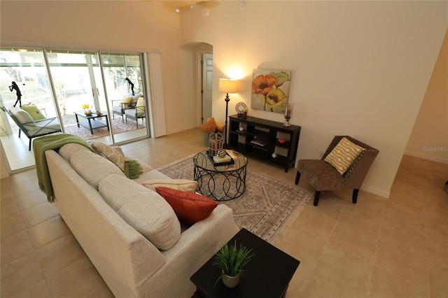 view of tiled living room