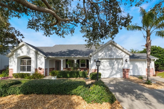 single story home with a garage