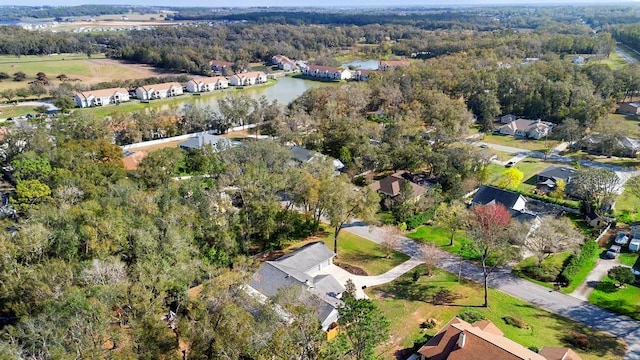 aerial view featuring a residential view and a water view