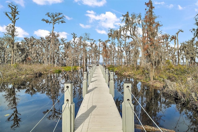 view of dock with a water view