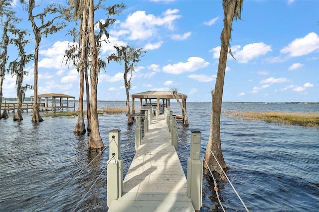 view of dock featuring a water view