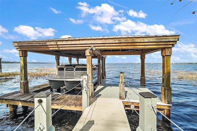 dock area with a water view