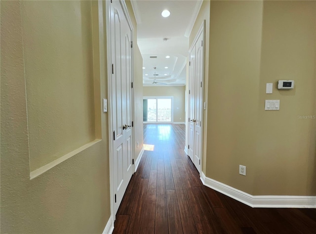 hallway featuring dark wood-type flooring