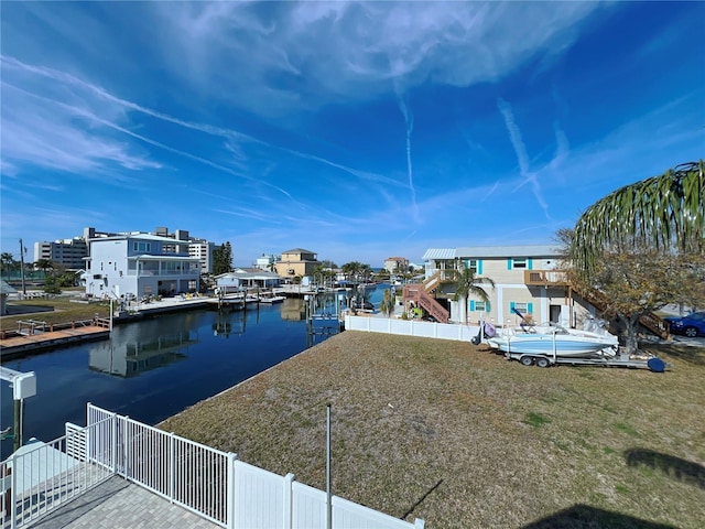 view of dock with a water view