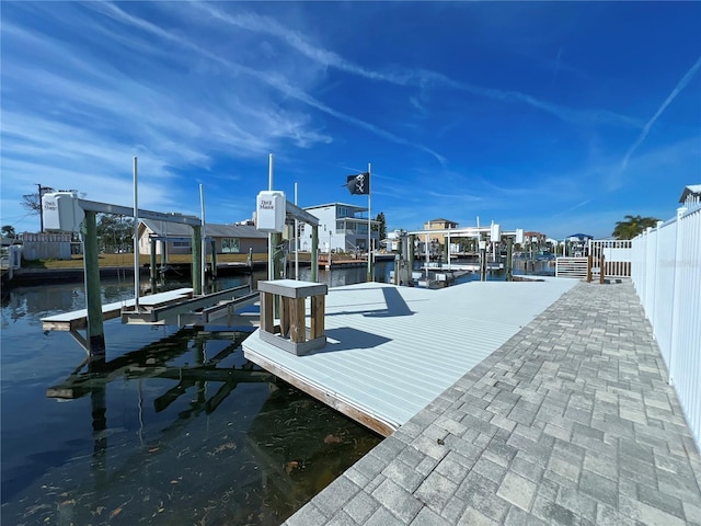 dock area featuring a water view