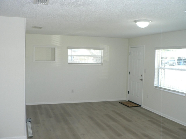 empty room featuring hardwood / wood-style flooring, a wealth of natural light, and a textured ceiling