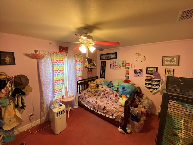 bedroom with carpet floors and ceiling fan