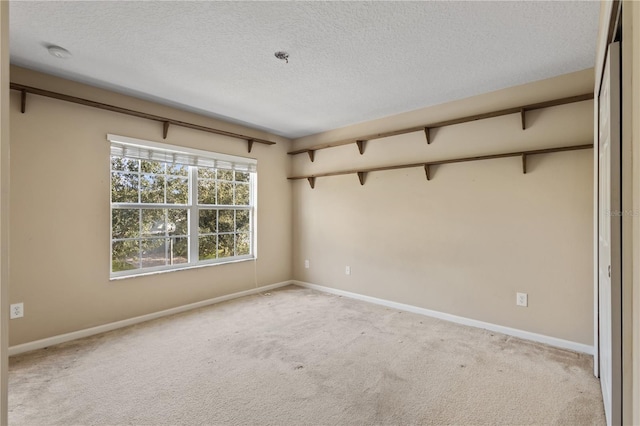 empty room with light carpet and a textured ceiling