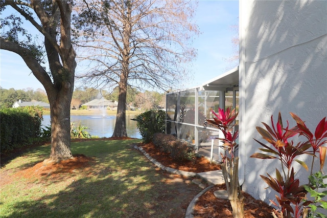 view of yard with a water view